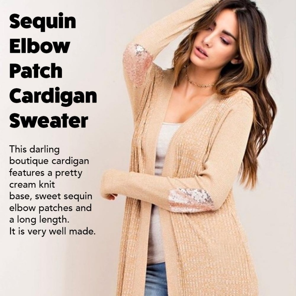 Cardigan Sweater with Sequin Elbow Patch